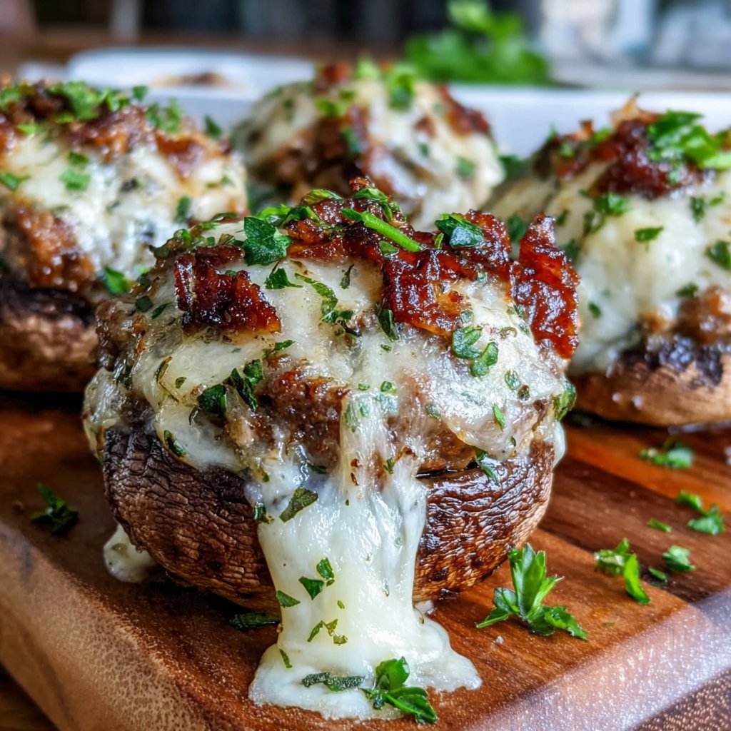 Beefy Stuffed Mushroom Burgers