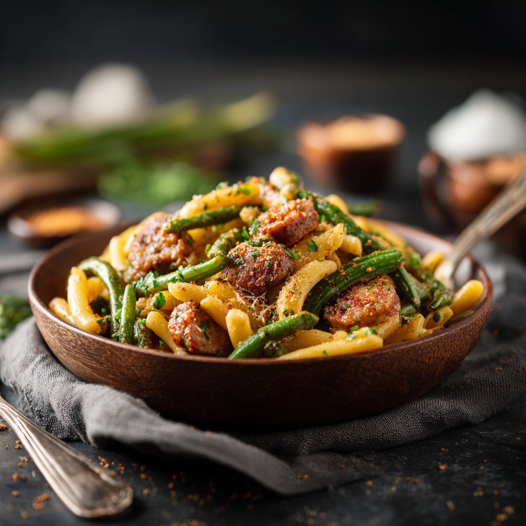 One Pot Cajun Sausage Pasta with Green Beans